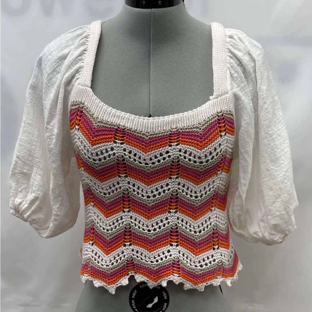 GALITA Crochet Balloon Sleeve Boho Festival Vibes Cotton Blend Crop Top
